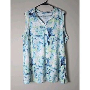 Livi Active Sleeveless Athletic Top Plus Size 2X 18/20 Blue Watercolor Collared